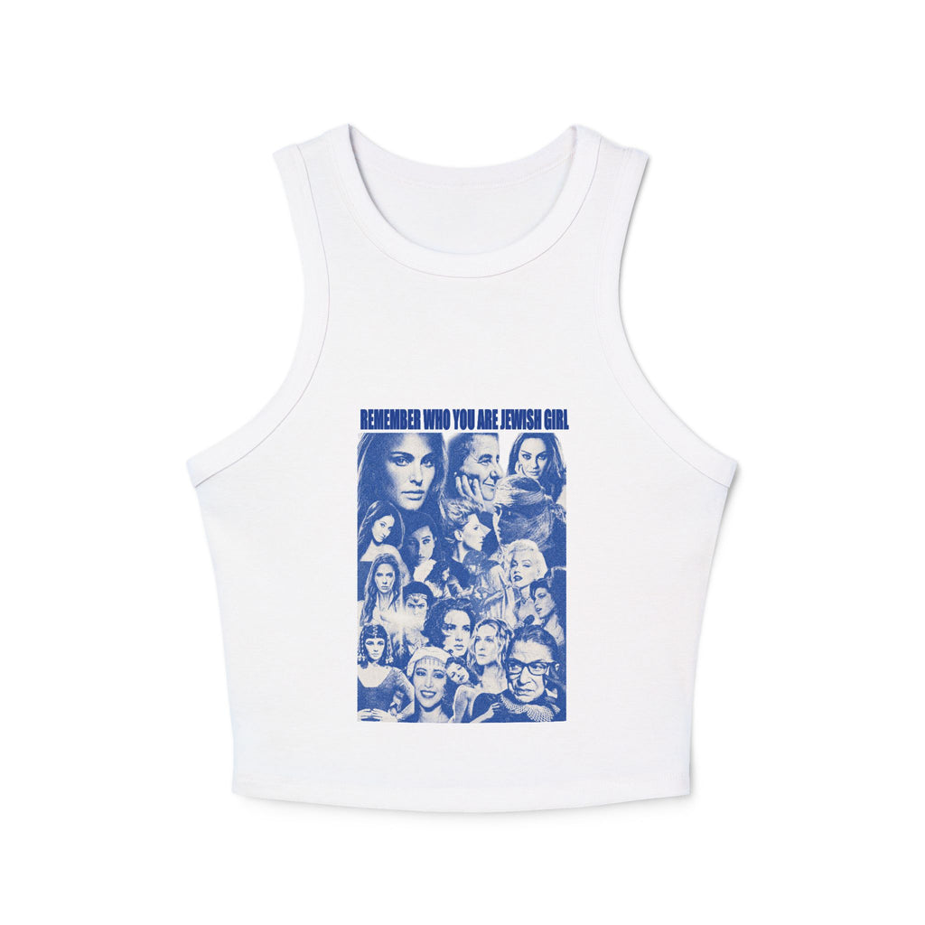 Ribbed Racer Tank Top — Blue Collage Portrait Graphic